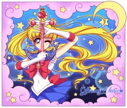 Rule 34 | bishoujo senshi sailor moon, blonde hair, blue background, closed eye, cutie moon rod, moon, mroczniak (gloomy chuu), sailor moon, stars