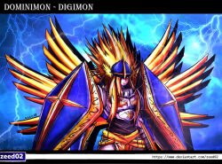 Rule 34 | angel, angel boy, armor, blonde hair, digimon, digimon (creature), dominimon, looking at viewer, wings