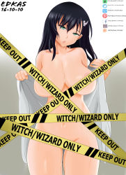 Rule 34 | 1girl, absurdres, bath towel, black hair, breasts, burn the witch, censored, highres, large breasts, niihashi noel, nude, solo, tagme