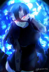 Rule 34 | 1girl, abyssal ship, battleship princess, black dress, black hair, breasts, colored skin, dress, glowing, glowing eyes, hi ye, horns, kantai collection, large breasts, long hair, long sleeves, official alternate costume, red eyes, short dress, skin-covered horns, solo, very long hair, white skin