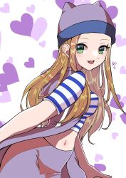Rule 34 | 1girl, blonde hair, blue eyes, breasts, digimon, digimon frontier, green eyes, highres, large breasts, long hair, looking at viewer, midriff, navel, open mouth, orimoto izumi, shirt, sideboob, skirt