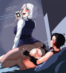 Rule 34 | 1futa, 1girl, age difference, anus, ass, ass grab, backboob, bed, bedroom, black hair, blue eyes, blue shirt, blue vest, blush, bottomless, breasts, camerata, cellphone, cheating (relationship), clothed sex, elbow gloves, english text, erection, eyebrows hidden by hair, facing another, facing away, fingerless gloves, futa with female, futanari, gloves, grabbing, grabbing another&#039;s ass, gradient hair, grey eyes, grin, hair tie, hand up, happy, happy sex, highres, holding, holding cellphone, holding phone, indoors, large breasts, long hair, long sleeves, looking at another, looking back, looking down, looking over shoulder, looking up, lying, mature female, medium breasts, moaning, mother and daughter, motherly netorare, multicolored hair, multiple girls, netorare, no panties, on back, on bed, on lap, on person, open mouth, pantyhose, parted lips, partially undressed, penis, phone, pillow, ponytail, pussy, pussy juice, red hair, reverse cowgirl position, riding, room, ruby rose, rwby, saliva, sex, sex from behind, shirt, short hair, sitting, sitting on lap, sitting on person, sleeveless, sleeveless shirt, smile, spread legs, squatting, stealth sex, straddling, sweat, talking, talking on phone, teeth, tongue, torn clothes, torn pantyhose, vaginal, veins, veiny penis, vest, wall, weiss schnee, white hair, white shirt, willow schnee