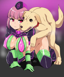 Rule 34 | 1girl, all fours, belt, bestiality, boots, braid, breasts, brown eyes, cleavage, clipboard, collar, comic, condom, covered erect nipples, dog, doggystyle, emotionless sex, expressionless, fate/grand order, fate (series), florence nightingale (fate), florence nightingale (trick or treatment) (fate), garter straps, green thighhighs, hair ribbon, hat, highres, id card, kani club, large breasts, long hair, miniskirt, navel, nurse cap, official alternate costume, pink hair, purple eyes, ribbon, sex, sex from behind, shrug (clothing), single braid, skirt, solo focus, thigh boots, thighhighs, tongue, tongue out, used condom, very long hair