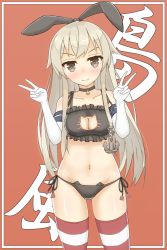 Rule 34 | 10s, 1girl, anchor hair ornament, asakura meito, bell, black bra, black panties, blonde hair, bra, breasts, cat cutout, cat ear panties, cat lingerie, choker, cleavage, cleavage cutout, clothing cutout, cowboy shot, double v, elbow gloves, gloves, grey eyes, hair ornament, hairband, highres, kantai collection, long hair, looking at viewer, meme attire, neck bell, panties, red background, shimakaze (kancolle), shiny skin, side-tie panties, smile, solo, striped clothes, striped thighhighs, thighhighs, underwear, underwear only, v, white gloves