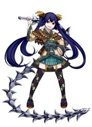 Rule 34 | &gt;:), 1girl, artist request, blue hair, full body, hand on own hip, holding, holding weapon, inabayama (oshiro project), long hair, official art, orange eyes, oshiro project:re, oshiro project:re, skirt, solo, thighhighs, transparent background, tsurime, twintails, v-shaped eyebrows, very long hair, weapon, weapon request