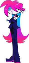 Rule 34 | 1boy, :/, black footwear, black jacket, black pants, closed mouth, colored skin, commentary request, crossed arms, flipped hair, formal, frown, full body, hair between eyes, ichijou seiya, jacket, kaiji, long bangs, long hair, looking afar, looking to the side, male focus, necktie, pants, parted bangs, red hair, red shirt, shirt, shoes, simple background, solo, standing, suit, suzuka g, v-shaped eyebrows, very long hair, white background, white necktie, white skin