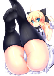 Rule 34 | 1girl, ahoge, aqua eyes, artoria pendragon (all), artoria pendragon (fate), ass, bare shoulders, blonde hair, blush, bow, breasts, cameltoe, daeyoon huh, dress, fate/grand order, fate/unlimited codes, fate (series), gloves, hair bow, highres, huge ass, looking at viewer, panties, saber (fate), saber lily, shiny skin, short hair, simple background, skirt, smile, solo, thighhighs, underwear, upskirt, white background, white dress, white panties