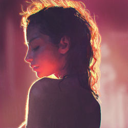 Rule 34 | 1girl, back, backlighting, bare shoulders, brown hair, character request, curly hair, closed eyes, ilya kuvshinov, original, photorealistic, profile, realistic, solo, sunlight