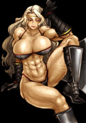 Rule 34 | 1girl, abs, amazon (dragon&#039;s crown), armor, bikini armor, blonde hair, boots, breasts, chiba toshirou, circlet, dragon&#039;s crown, gloves, huge breasts, legs, lips, muscular, muscular female, panties, seductive smile, smile, solo, swimsuit, tattoo, thick thighs, thighs, thong, underwear, vanillaware