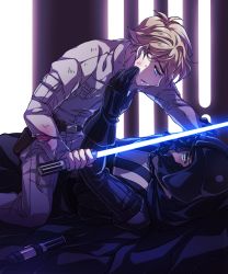 Rule 34 | animification, blonde hair, blue eyes, blue lightsaber, darth vader, energy sword, father and son, incest, lightsaber, luke skywalker, star wars, star wars: the empire strikes back, sword, tagme, weapon, yaoi
