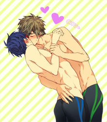 10s 2boys free! kiss male_focus multiple_boys ryuugazaki_rei tachibana_makoto tagme topless_male yaoi