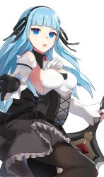 Rule 34 | 1girl, absurdres, allos, bad id, bad pixiv id, black skirt, blue eyes, blue hair, breasts, closers, dress, frilled dress, frills, highres, long hair, medium breasts, skirt, violet (closers), weapon