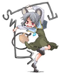 Rule 34 | 1girl, animal ears, capelet, dowsing rod, grey hair, jewelry, mouse ears, mouse tail, nazrin, pendant, red eyes, shinapuu, short hair, solo, tail, touhou