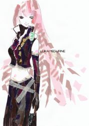 Rule 34 | collage, gloves, headset, heterochromia, long hair, megurine luka, pink hair, solo, syoring, tattoo, traditional media, vocaloid