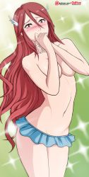 Rule 34 | 1girl, blush, breasts, cleavage, cordelia (fire emblem), covering privates, embarrassed, fire emblem, fire emblem awakening, fire emblem heroes, highres, long hair, looking at viewer, navel, nintendo, no bra, r3dfive, red eyes, red hair, small breasts, solo, tagme, topless, very long hair