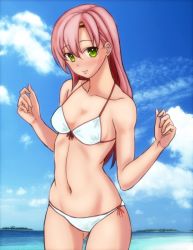 Rule 34 | 1girl, akira (yuibnm71), bikini, green eyes, hayate no gotoku!, highres, katsura hinagiku, long hair, pink hair, solo, standing, swimsuit, white bikini