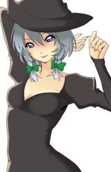 Rule 34 | 1girl, absurdres, alternate costume, blue eyes, braid, colorized, contemporary, female focus, hat, highres, izayoi sakuya, min (westsign2170), short hair, silver hair, solo, touhou, twin braids