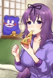 Rule 34 | 1girl, food, highres, murasaki (senran kagura), pizza, purple hair, senran kagura, solo