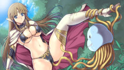 Rule 34 | 1girl, ankle grab, armor, armorkini, bikini, bikini armor, black eyes, blue eyes, blue skin, blush, boots, breasts, brown hair, cape, circlet, cleavage, clothed sex, cloud, colored skin, covered erect nipples, day, dragon quest, dutch angle, elf, fantasy, female masturbation, fingering, fingering through clothes, from below, grin, groin, hair tubes, healslime, high heels, hip focus, interspecies, large breasts, long hair, looking down, masturbation, monster, nature, navel, nose blush, outdoors, parted bangs, parted lips, pointy ears, princess, profile, pussy juice, sasana, seravis arthrea, shoes, sidelocks, sky, smile, solo, spread legs, sun, sweat, sweatdrop, swimsuit, sword, tentacles, thigh boots, thighhighs, thighs, through clothes, tree, underboob, very long hair, weapon, white thighhighs