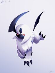 Rule 34 | absol, bright pupils, claws, creatures (company), full body, game freak, gen 3 pokemon, highres, likey, mixed-language commentary, nintendo, no humans, pokemon, pokemon (creature), red eyes, sideways glance, signature, solo, white fur, white pupils