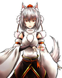 Rule 34 | 1girl, animal ears, bridal gauntlets, detached sleeves, fangs, hat, highres, inubashiri momiji, inyuppo, short hair, silver hair, sketch, spell card, tail, tokin hat, touhou, wolf ears, wolf tail