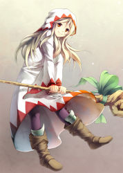 Rule 34 | 1girl, blonde hair, boots, brown eyes, final fantasy, final fantasy tactics, highres, pantyhose, smile, solo, staff, white mage, white mage (fft), white mage (final fantasy), yoshino ryou