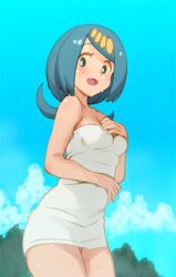 Rule 34 | 1girl, blue hair, creatures (company), ero kaeru, game freak, hair ornament, lana&#039;s mother (pokemon), mature female, nintendo, pokemon, pokemon (anime), pokemon sm (anime), towel