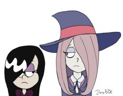 Rule 34 | 2girls, haiku (the loud house), hair over one eye, hat, jboy32x, little witch academia, multiple girls, sucy manbavaran, the loud house, white background, witch hat