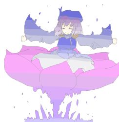 Rule 34 | 1girl, bad id, bad pixiv id, closed eyes, female focus, hat, letty whiterock, oekaki, outstretched arms, purple hair, purple theme, simple background, solo, spread arms, touhou, white background