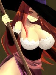 Rule 34 | 1girl, bare shoulders, breasts, brown eyes, brown hair, cleavage, curvy, detached sleeves, dragon&#039;s crown, dress, hat, hinuki marina, hip focus, huge breasts, large breasts, long hair, red hair, simple background, solo, sorceress (dragon&#039;s crown), staff, standing, strapless, strapless dress, vanillaware, weapon, wide hips, witch, witch hat