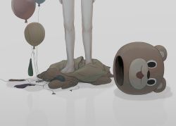 Rule 34 | 1other, absurdres, animal costume, avogado6, balloon, barefoot, bear costume, commentary, completely nude, grey background, head out of frame, highres, nude, original, simple background, solo, standing