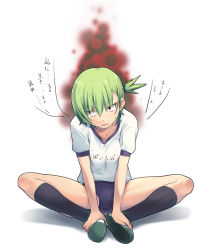 brown_eyes buruma green_hair gym_uniform kneehighs legs original painpa shoes short_hair side_ponytail sitting socks solo uwabaki