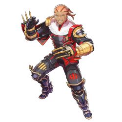 Rule 34 | 1boy, armor, armored boots, boots, claw (weapon), full body, gloves, gunter (star ocean), japanese armor, low ponytail, male focus, official art, pink hair, scar, solo, star ocean, star ocean anamnesis, star ocean integrity and faithlessness, teeth, transparent background, weapon, yellow eyes