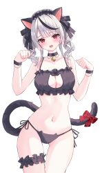 Rule 34 | 1girl, absurdres, animal ears, bare shoulders, breasts, cat ears, cleavage, cleavage cutout, clothing cutout, highres, hololive, large breasts, looking at viewer, medium breasts, medium hair, open mouth, red eyes, sakamata chloe, simple background, solo, standing, suineco, virtual youtuber