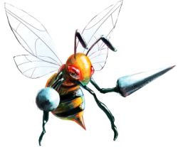 Rule 34 | beedrill, bug, byte (grunty-hag1), commentary, creature, creatures (company), flying, full body, game freak, gen 1 pokemon, looking away, lowres, nintendo, no humans, pokemon, pokemon (creature), pokemon rgby, realistic, red eyes, simple background, solo, white background, wings