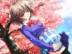 Rule 34 | 1girl, blush, game cg, outdoors, pregnant, school uniform, skirt, skirt push, sky, smile, solo, tagme, wind, wind lift