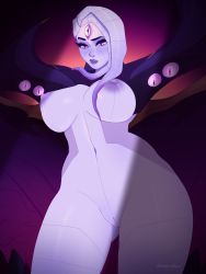 Rule 34 | autumn ghost, bel&#039;veth, breasts, colored skin, creature, extra eyes, highres, large breasts, league of legends, nude, purple skin, pussy, thighs, third eye, wings