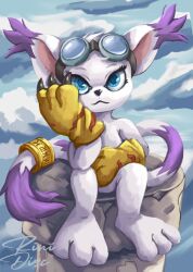 Rule 34 | 1girl, animal ears, cat, cat ears, digimon, digimon (creature), female focus, gloves, goggles, goggles on head, highres, holy ring, jewelry, ring, solo, tail, tailmon