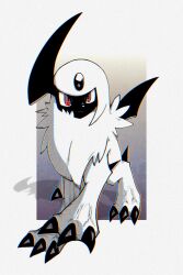 Rule 34 | 359yuyu, absol, animal focus, border, claws, commentary, creatures (company), forehead jewel, game freak, gen 3 pokemon, highres, horns, mane, nintendo, no humans, outside border, pokemon, pokemon (creature), red eyes, single horn, tail, white border, white fur