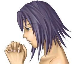 Rule 34 | 1girl, praying, purple hair, short hair, simple background, solo, tagme, uma-kotsu