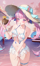 Rule 34 | 1girl, absurdres, bikini, blue hair, blunt bangs, blush, breasts, female focus, frilled bikini, frills, heart, heart-shaped pupils, highres, hololive, houkisei, huge filesize, long hair, long image, looking at viewer, medium breasts, minato aqua, multicolored hair, naughty face, nipples, off shoulder, open mouth, outdoors, pink hair, pubic hair, see-through, sidelocks, solo, standing, suggestive fluid, swimsuit, symbol-shaped pupils, tall image, thigh gap, twintails, two-tone hair, virtual youtuber, wet, white bikini