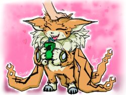 Rule 34 | 2others, cat, closed eyes, digimon, fang, happy, heart, meicoomon, multiple others, tail