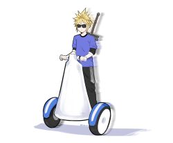 Rule 34 | 1boy, afterimage, buster sword, casual, cloud strife, final fantasy, final fantasy vii, final fantasy vii rebirth, final fantasy vii remake, highres, kubaushi, official alternate costume, segway, simple background, solo, spiked hair, sunglasses