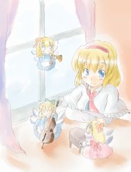 Rule 34 | 4girls, alice margatroid, bass guitar, doll, double bass, female focus, indoors, instrument, multiple girls, music, ogu, piano, shanghai doll, sitting, standing, touhou, trumpet