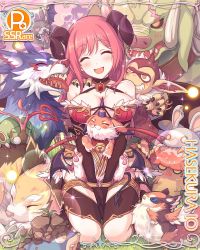 Rule 34 | ^ ^, bite mark, closed eyes, cygames, demon girl, demon tail, highres, horns, io (princess connect!), official art, open mouth, princess connect!, red hair, sitting, tail