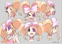 Rule 34 | 10s, 1girl, angry, big hair, blonde hair, bow, earrings, expressions, eyepatch, hair bow, harime nui, jewelry, kill la kill, long hair, official art, open mouth, pink bow, shouting, simple background, sushio, twintails
