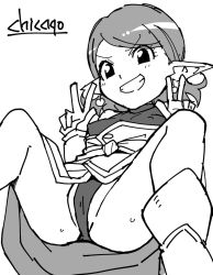 Rule 34 | 10s, 1girl, artist name, ass, blush, boots, breasts, chicago-x, chronoa, double v, dragon ball, dragon ball heroes, dragon ball xenoverse, jewelry, leotard, monochrome, pointy ears, short hair, simple background, sitting, small breasts, solo, supreme kai of time, sweat, teeth, v