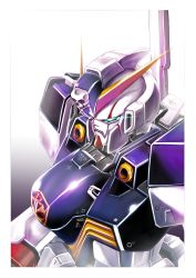 Rule 34 | absurdres, commentary request, crossbone gundam, crossbone gundam x-1, glowing, glowing eyes, gradient background, green eyes, gundam, highres, mecha, no humans, partial commentary, pirate, robot, shiitake taishi, skull and crossbones, solo, v-fin