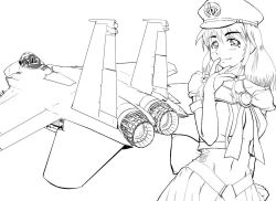 Rule 34 | 1girl, aircraft, airplane, bad id, bad pixiv id, character request, f-15, f-15 eagle, greyscale, hat, jet, mao mao, military, mole, monochrome, roppa, solo, sonic wings, vehicle focus