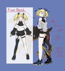 Rule 34 | 1girl, 1other, alice mccoy, blonde hair, blue eyes, digimon, digimon (creature), digimon tamers, dobermon, dog, highres, looking at viewer, redesign, twintails